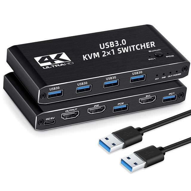 2 Port KVM Switch HDMI Box 2 In 1 Out USB HDMI Switch 4K 60Hz With HDMI 2.0 Cables And USB 3.0 Cables Supports Two PCs Shared With One Set Monitor Keyboard And Mouse