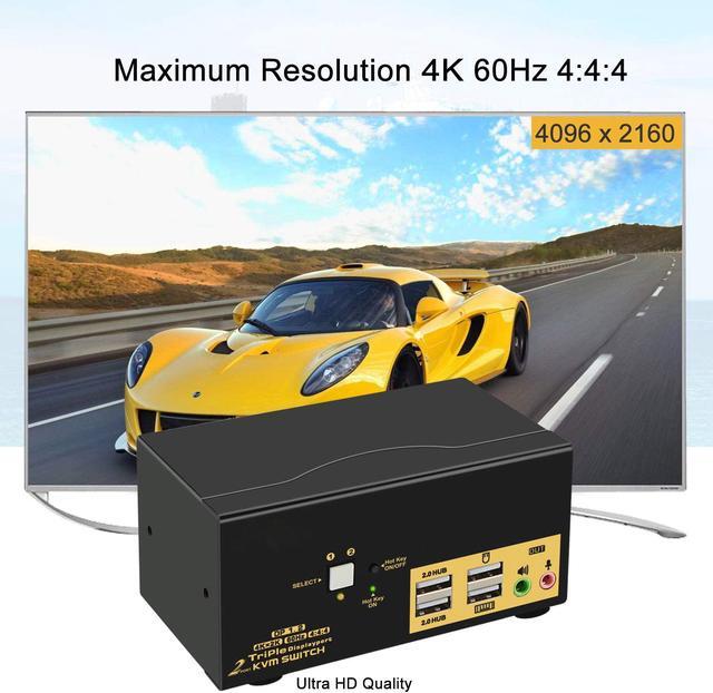 2 Port KVM Switch Triple Monitor DisplayPort 4K 60Hz 2 Computers X 3 Monitors KVM Switch With Audio And USB 2.0 HUBS DP 1.2 KVM Switch