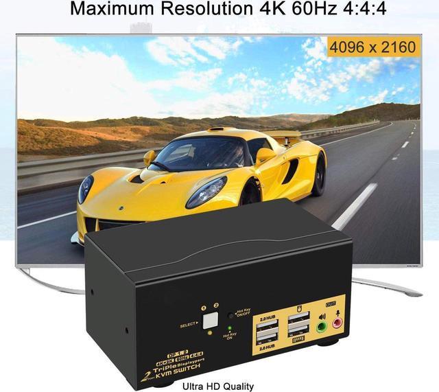 2 Port KVM Switch Triple Monitor DisplayPort 4K 60Hz 2 Computers X 3 Monitors KVM Switch With Audio And USB 2.0 HUBS DP 1.2 KVM Switch