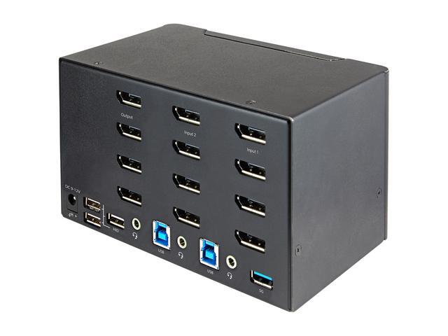 2 Port Quad Monitor DisplayPort KVM Switch 4K 60Hz UHD HDR Desktop 4K DP 1.2 KVM With 2 Port USB 3.0 Hub (5Gbps) & 4x USB 2.0 HID Ports Audio Hotkey Switching TAA - Keyboard/Video/Mouse Switch