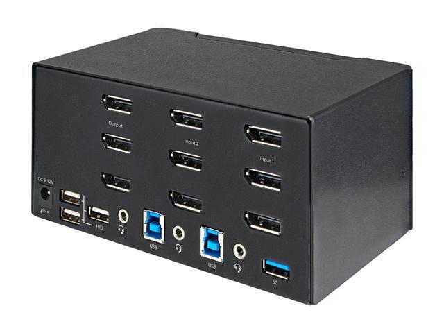 2 Port Triple Monitor DisplayPort KVM Switch 4K 60Hz UHD HDR Desktop 4K DP 1.2 KVM With 2 Port USB 3.0 Hub (5Gbps) & 4x USB 2.0 HID Ports Audio Hotkey Switching TAA - Keyboard/Video/Mouse Switch