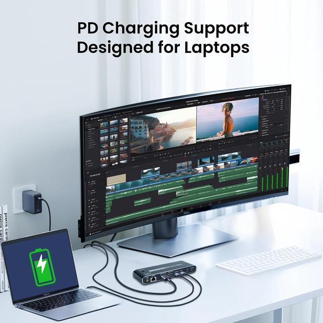 2 Port Type-C [HDMI Or Displayport Out] KVM Switch USB C KVM Switch With 7 USB-A Ports 2 USB-C Charging 100W RJ45 3.5mm Jack Thunderbolt KVM Supports 4K 60Hz With HDMI And DP Output For Laptop