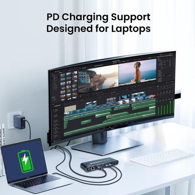 2 Port Type-C [HDMI Or Displayport Out] KVM Switch USB C KVM Switch With 7 USB-A Ports 2 USB-C Charging 100W RJ45 3.5mm Jack Thunderbolt KVM Supports 4K 60Hz With HDMI And DP Output For Laptop