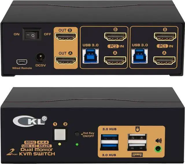 2 Port USB 3.0 KVM Switch Dual Monitor HDMI 4K 60Hz Keyboard Video Mouse Peripherals Switcher for 2 Computers 2 Monitors with Audio