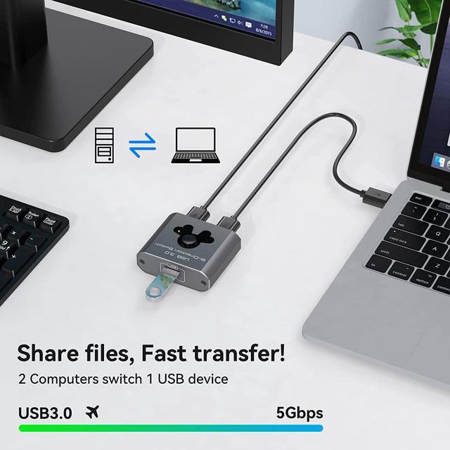 2 Port USB 3.0 Switch Bi-Directional KVM Switch USB Switcher 2 In 1 Out / 1 In 2 Out 5Gbps High-Speed USB Switch 2 Computers Share 1 USB Devices For PCs Mouse Keyboard Printer Scanner
