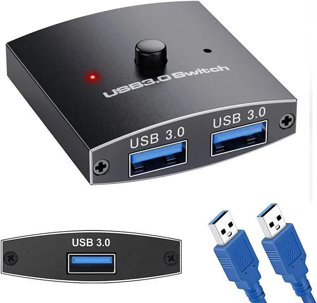 2 Port USB 3.0 Switch Selector Bi-directional USB Sharing Switch [2 in 1 Out/ 1 in 2 Out] USB3.0 KVM Switcher Box Adapter for Keyboard Mouse Scanner Printer (2 Pack USB 3.0 Cable Included)