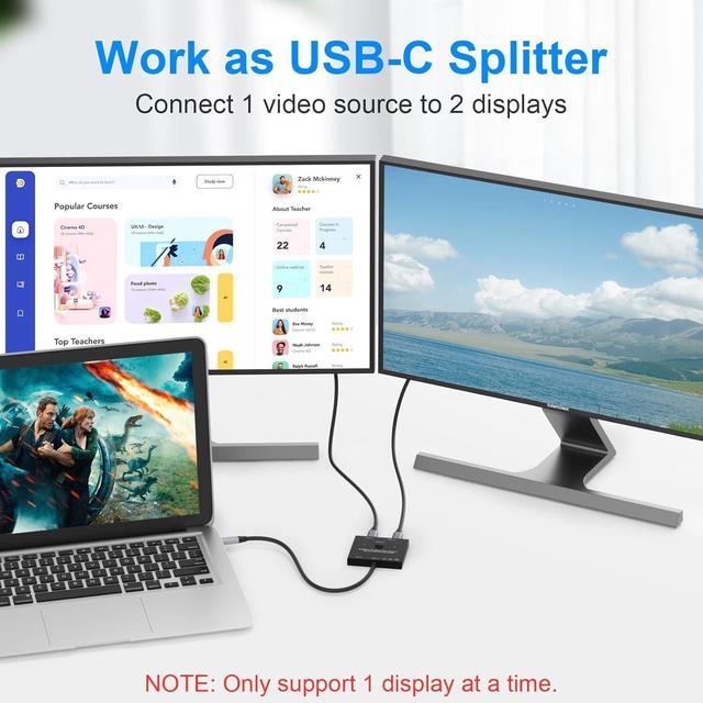 2 Port USB C Switch Bi-Directional [2 In 1 Out / 1 In 2 Out] USB C Switcher 2 Computers USB C KVM Switch Support 8K 60Hz/4K 120Hz Video/10Gbps Data Transfer/100W Charging With 2 USB-C Cables