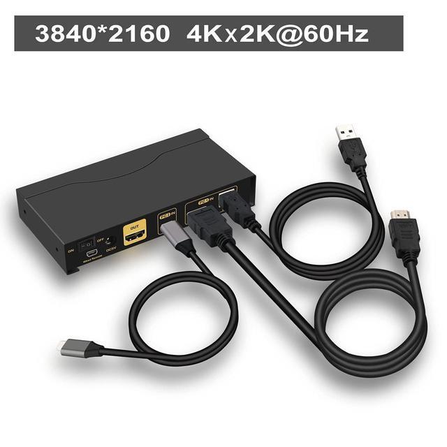 2 Port USB Type-C + HDMI KVM Switch With Audio And Power Delivery Resolution Up To 4Kx2K 60Hz Support Windows 10 Mac OS 10 Android 9.0 Or Above