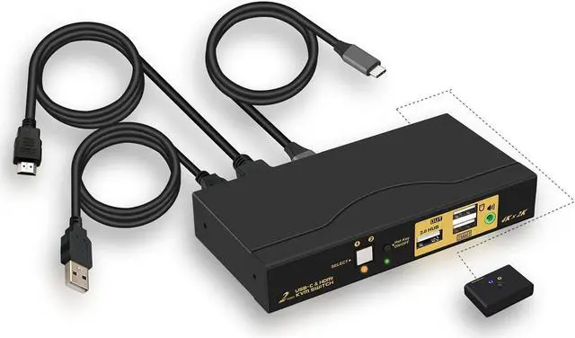 2 Port USB Type-C + HDMI KVM Switch with Audio and Power Delivery Resolution Up to 4Kx2K 60Hz Support Windows 10 Mac OS 10 Android 9.0 or Above