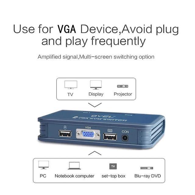 2 Port USB VGA KVM Switch 2 In 1 Out Dual Port VGA Monitor Selector Switcher Box For 2 PC Sharing 1 Video Monitor USB Keyboard USB Mouse