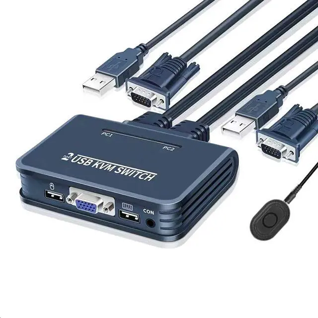 2 Port USB VGA KVM Switch 2 in 1 Out Dual Port VGA Monitor Selector Switcher Box for 2 PC Sharing 1 Video Monitor USB Keyboard USB Mouse