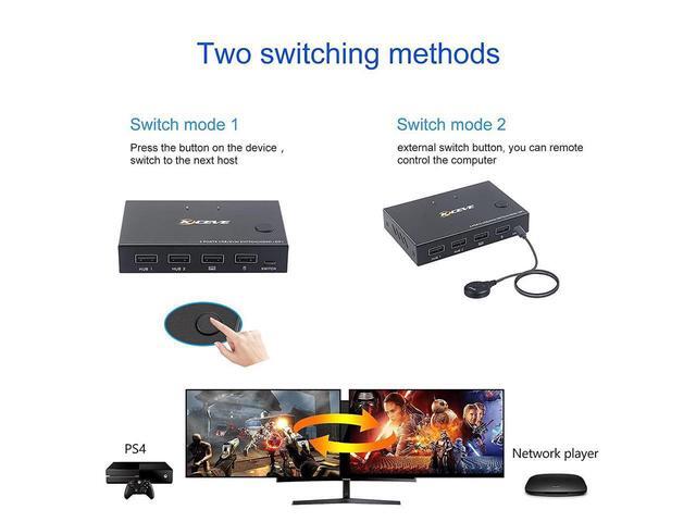2 Ports Displayport HDMI KVM Switch Box Displayport And HDMI KVM Switcher For 2 Computers Sharing One HD Monitor And 4 USB Devices Keyboard Mouse Printer With DP To HDMI Adapter Function