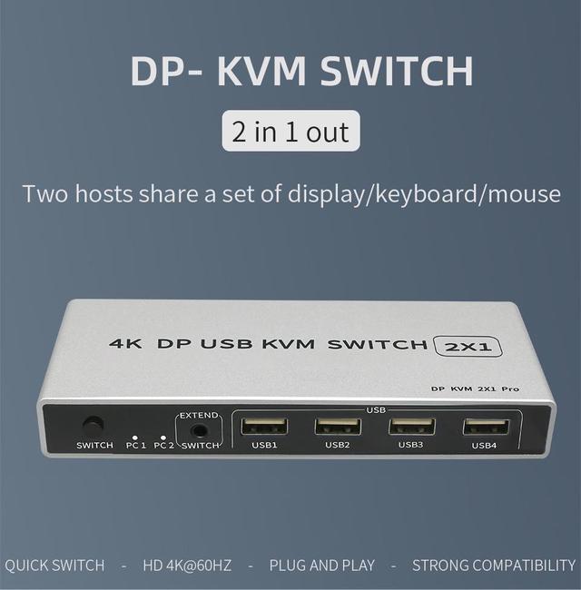 2 Ports Displayport KVM Switch Displayport USB Displayport KVM 144Hz DP Switcher 4KX2K/60Hz 2K/144Hz Displayport 2 In 1 Out Displayport USB KVM Switcher 2 Desktop PC Hosts Sharing Keyboard Mouse