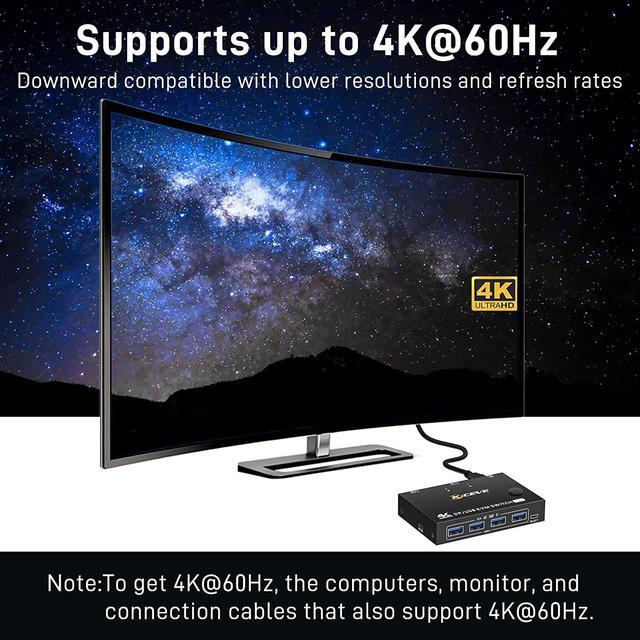 2 Ports Displayport KVM Switch Support 3440x1440 144Hz 3840x2160 60Hz For 2 PC 1 Monitor To Share 4 USB 3.0 Devices USb 3.0 DP KVM Switch 2 In 1 Out Includes 2x USB 3.0 Cables And Wired Controller