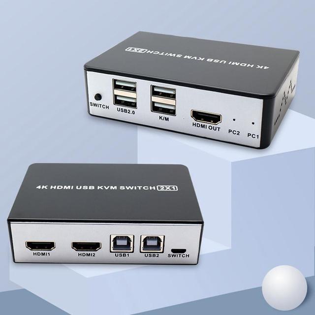 2 Ports HDMI 2.0 KVM Switch HD Audio Video 4Kx2K 60Hz HDMI 2.0 Source Switch 2 In 1 Out Adaptive EDID USB 2.0 Sharing USB Disk Printer