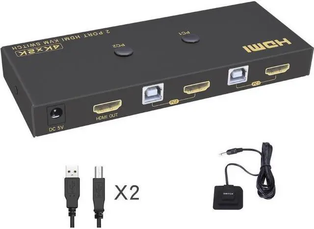 2 Ports HDMI KVM Switch 4K*2K 60Hz 2 In 1 Out HDMI Supports Hotkey Switch Wire Control HDMI Monitor Keyboard &Mouse & Video USB 2.0 Devices Share