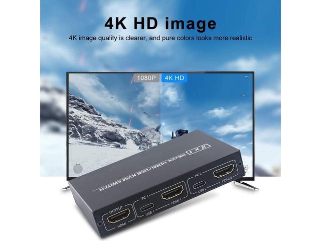 2 Ports HDMI KVM Switch Box USB And HDMI Switch For 2 Computers Share 4 USB 2.0 Devices And One HD Monitor KVM Switcher Support 4K 30Hz For Laptop PS3/PS4 Xbox Sony Bluray Player