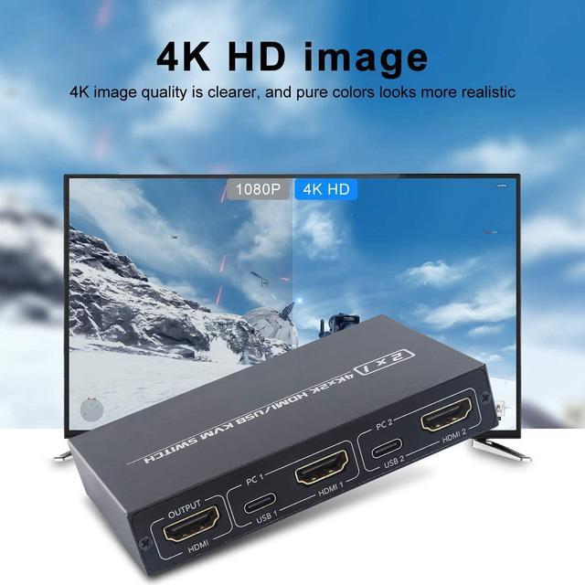 2 Ports HDMI KVM Switch Box USB And HDMI Switch For 2 Computers Share 4 USB 2.0 Devices And One HD Monitor KVM Switcher Support 4K 30Hz For Laptop PS3/PS4 Xbox Sony Bluray Player