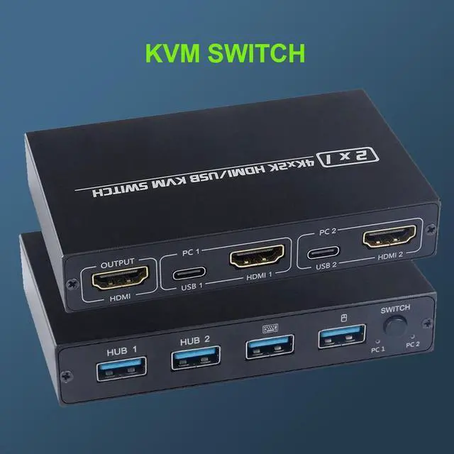 2 Ports HDMI KVM Switch Box USB and HDMI Switch for 2 Computers Share 4 USB 2.0 Devices and one HD Monitor KVM Switcher Support 4K 30Hz for Laptop PS3/PS4 Xbox Sony Bluray Player