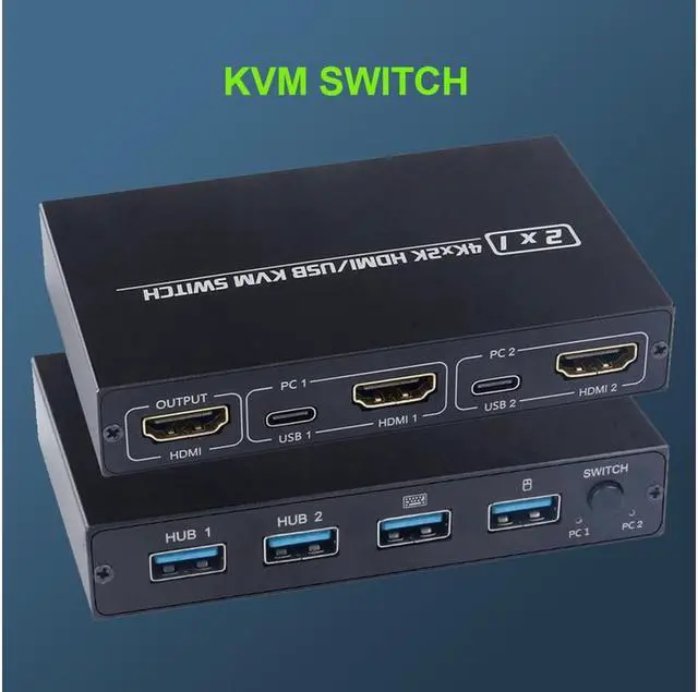 2 Ports HDMI KVM Switch Box USB and HDMI Switch for 2 Computers Share 4 USB 2.0 Devices and one HD Monitor KVM Switcher Support 4K 30Hz for Laptop PS3/PS4 Xbox Sony Bluray Player