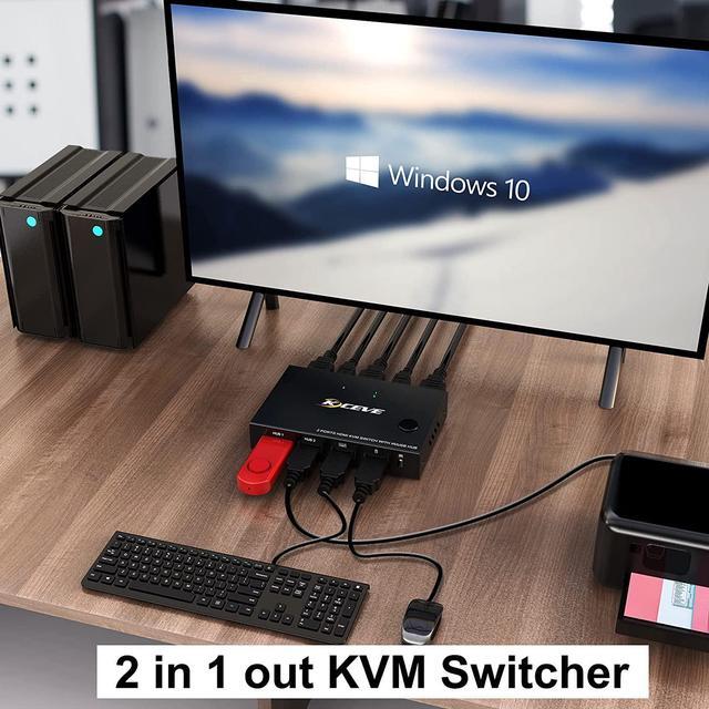 2 Ports HDMI KVM Switch KVM Switch HDMI 2 Port USB 2.0 Switcher Box 2 In 1 Out HDMI Switch For 2 Computers Share Keyboard And Mouse Support 4K 30Hz With Remote Control And 2 USB 2.0 Cable