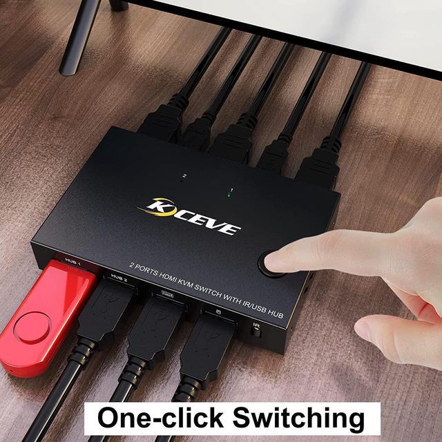 2 Ports HDMI KVM Switch KVM Switch HDMI 2 Port USB 2.0 Switcher Box 2 In 1 Out HDMI Switch For 2 Computers Share Keyboard And Mouse Support 4K 30Hz With Remote Control And 2 USB 2.0 Cable