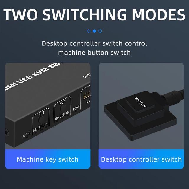 2 Ports HDMI KVM Switch USB HDMI KVM Switcher 4Kx2K 30Hz HDMI 1.4 For 2 Computer Host Sharing Monitor Mouse Keyboard Hub USB Device For PC Laptop Win7 Win10 MAC