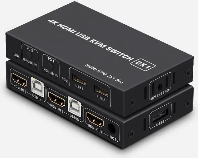 2 Ports HDMI KVM Switch USB HDMI KVM Switcher 4Kx2K 30Hz HDMI 1.4 for 2 Computer host sharing Monitor Mouse Keyboard Hub USB Device for PC Laptop Win7 Win10 MAC