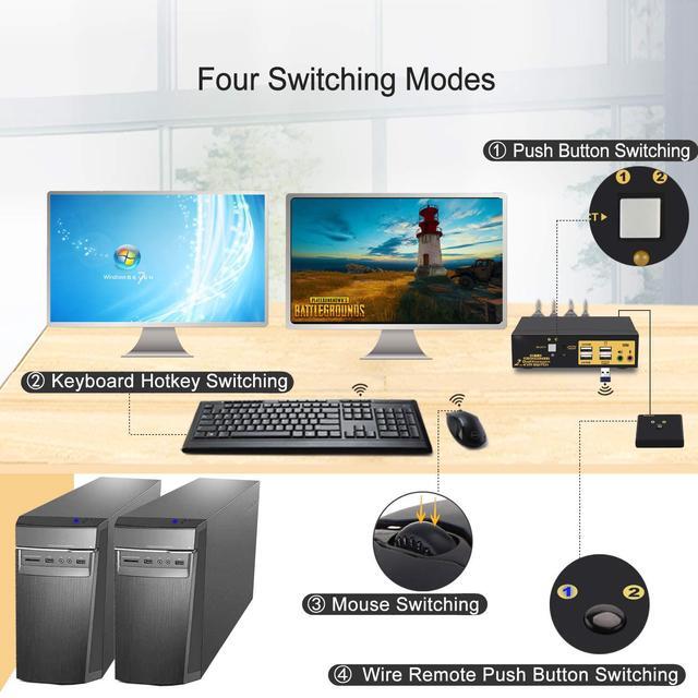 2 Ports KVM Switch Dual Monitor DisplayPort 2 In 2 Out 2x2 DP KVM Switch With Audio And USB 2.0 HUBs Support Hotkey Switching Resolution Up To 4096x2160 60Hz 4:4:4