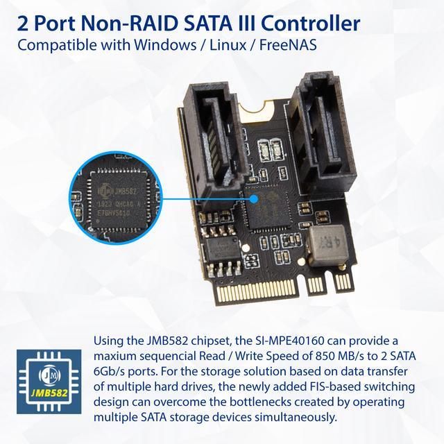 2 Ports NON-RAID SATA III 6gb/s To M.2 A+E Key 22x30 Mm Jmicron JMB582