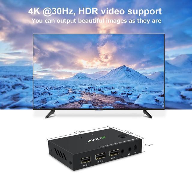 2 Ports TYPE-C HDMI KVM Switch 4Kx2K 30Hz 2 In 1 Out Keyboard Mouse And Printer Sharing Computer Display Switch Audio And Video Synchronization (Remote /Manual Control)
