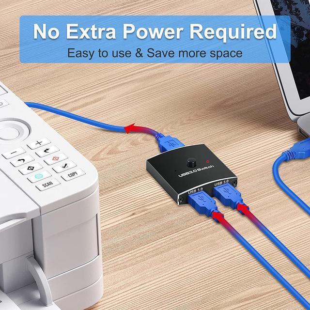 2 Ports USB Switch 3.0 KVM Switch Bi-Directional USB Switch Selector 2 In 1 Out/1 In 2 Out USB Switcher 2 Computers Share 1 USB Devices For PCs Mouse Keyboard Printer Scanner (with 2 USB 3.0 Cables)