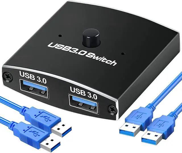 2 Ports USB Switch 3.0 KVM Switch Bi-Directional USB Switch Selector 2 in 1 Out/1 in 2 Out USB Switcher 2 Computers Share 1 USB Devices for PCs Mouse Keyboard Printer Scanner (with 2 USB 3.0 Cables)