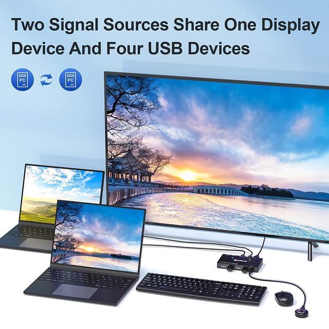 2 Ports USB Type-C KVM Switch 4K 60Hz 2 In 1 Out USB C KVM Switch For 2 Computers Share 1 HDMI Monitor And USB Devices-Power Delivery 100W Type-C KVM With USB-C Cable HD-MI2.0 Cable And Wired Remote