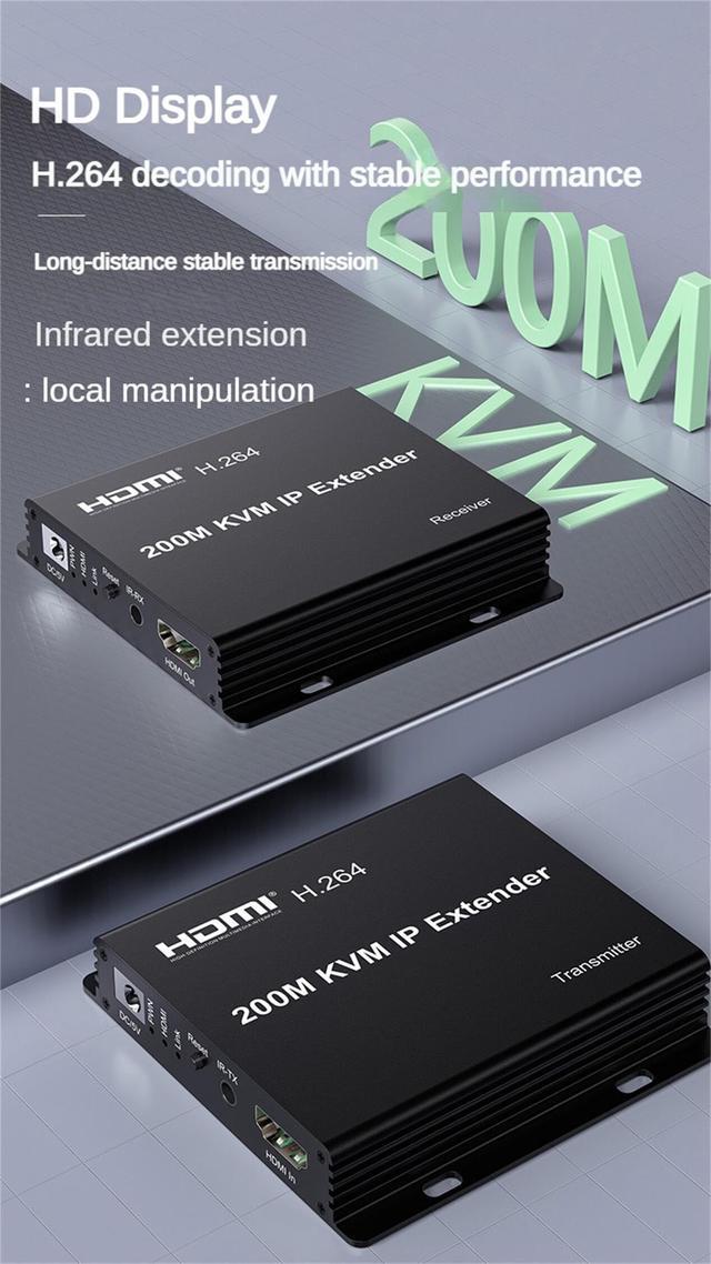 200M KVM IP Extender Over RJ45 Cat5e/6 1080P HDMI USB KVM Ethernet Extender One To Many By Gigabit Switch For PC DVR Loptop Support Mouse Keyboard Support Touch Screen Function (TX + RX)