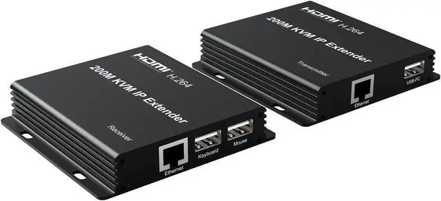 200M KVM IP Extender Over RJ45 cat5e/6 1080P HDMI USB KVM Ethernet Extender one to Many by Gigabit Switch for PC DVR Loptop Support Mouse Keyboard Support Touch Screen Function (TX + RX)