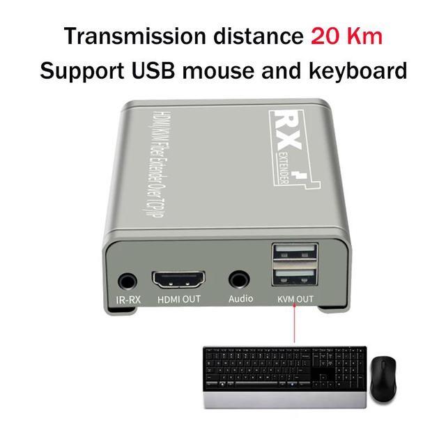 20Km HDMI KVM Fiber Extender HDMI With USB2.0 Over SC/FC Port Fiber Optic Cable HDMI To Fiber Video Audio Transmitter Converter(AU Plug) (One TX And One RX)