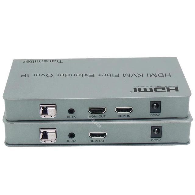 20Km HDMI KVM Fiber Optical Extender Over IP Via Single LC Fiber Cable 1080P HDMI USB Fiber Extender Support USB Keyboard Mouse(US Plug) (One TX One RX)
