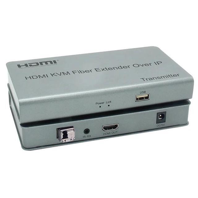 20Km HDMI KVM Fiber Optical Extender Over IP Via Single LC Fiber Cable 1080P HDMI USB Fiber Extender Support USB Keyboard Mouse(US Plug) (One TX One RX)