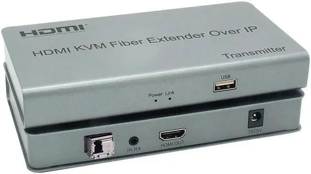 20Km HDMI KVM Fiber Optical Extender over IP via Single LC Fiber Cable 1080P HDMI USB Fiber Extender Support USB Keyboard Mouse(US Plug) (One TX One RX)