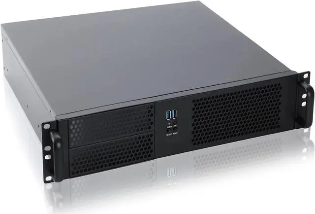 2U Micro ATX Compact Rackmount 2 x 5.25 Chassis Support ATX PS2 PSU with Side 80mm Fan