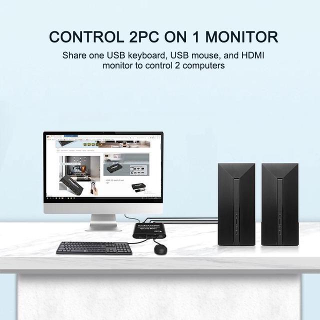 2X1 HDM KVM Switch Box Selector HDMI Switch 2 In 1 Out Sharing USB 2.0 Monitor Mouse Keyboard For 2 Computer Laptops PCs(only Kvm)