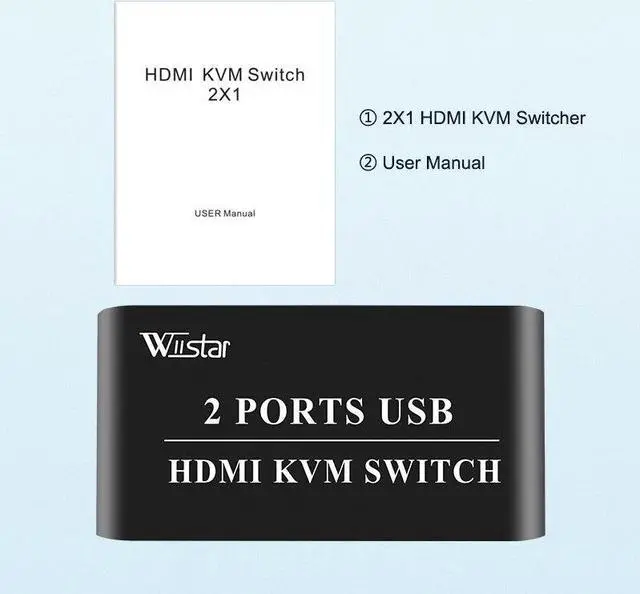 2X1 HDM KVM Switch Box Selector HDMI Switch 2 In 1 Out Sharing USB 2.0 monitor mouse keyboard for 2 Computer Laptops PCs(only Kvm)