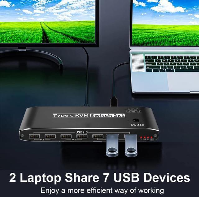 2x1 Type C KVM Switch 8K Thunderbolt 4 USB C KVM Switch With RJ45 3.5mm Jack 100W PD Charge 4K 120Hz USB C To HDMI DP KVM Switch For 2 Computer Share 1 Monitor Keyboard Mouse 5 X USB 2.0 Device