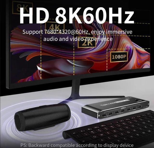 2x1 Type C KVM Switch 8K Thunderbolt 4 USB C KVM Switch With RJ45 3.5mm Jack 100W PD Charge 4K 120Hz USB C To HDMI DP KVM Switch For 2 Computer Share 1 Monitor Keyboard Mouse 5 X USB 2.0 Device