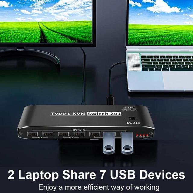 2x1 Type C KVM Switch 8K Thunderbolt 4 USB C KVM Switch With Ethernet Port RJ45 100W PD Charge 4K 144Hz Type C KVM Switch Switcher For 2 Computer 1 Monitor