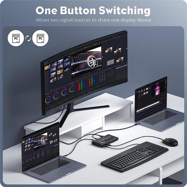 2x1 USB C KVM Switch 8K 60Hz 2 Port Type C KVM Switch For 2 Computers Share 1 Monitor 2 Type C In HDMI + DP Out USB C KVM Switch With 3 USB 2.0 Ports & 100W Power Delivery 2 USB-C Cables Included