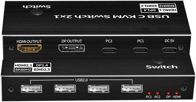 2x1 USB-C KVM Switch Selector for 2 Computers Share Keyboard Mouse Printer and 1 HD 8K Monitor 2 KVM USB-C Included