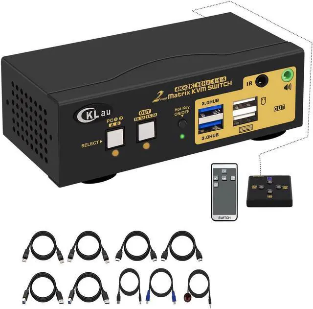 2x2 Displayport + HDMI KVM Switch Dual Monitor USB 3.0 4K 60Hz with Audio and Cables Support EDID DP 1.2 HDMI 2.0 HDR 10