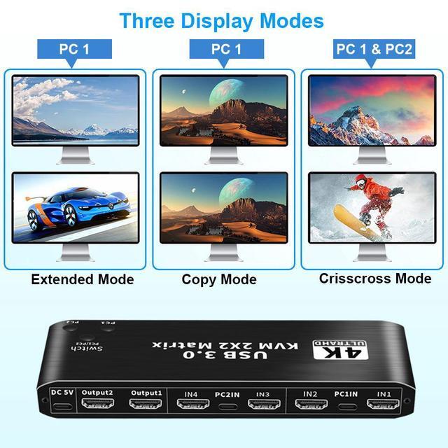 2x2 HDMI KVM Matrix Switch 2 Monitors 2 Computers 4K 60z 2 PC 2 Monitor KVM Switch Dual Monitor HDMI USB 3.0 KVM 2x2 Matrix Switch 2 In 2 Out Support HDCP2.2 Hotkey Extended And Mirror Display